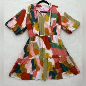 Anthropologie THML Abstract bubble sleeve dress size medium fit and flare